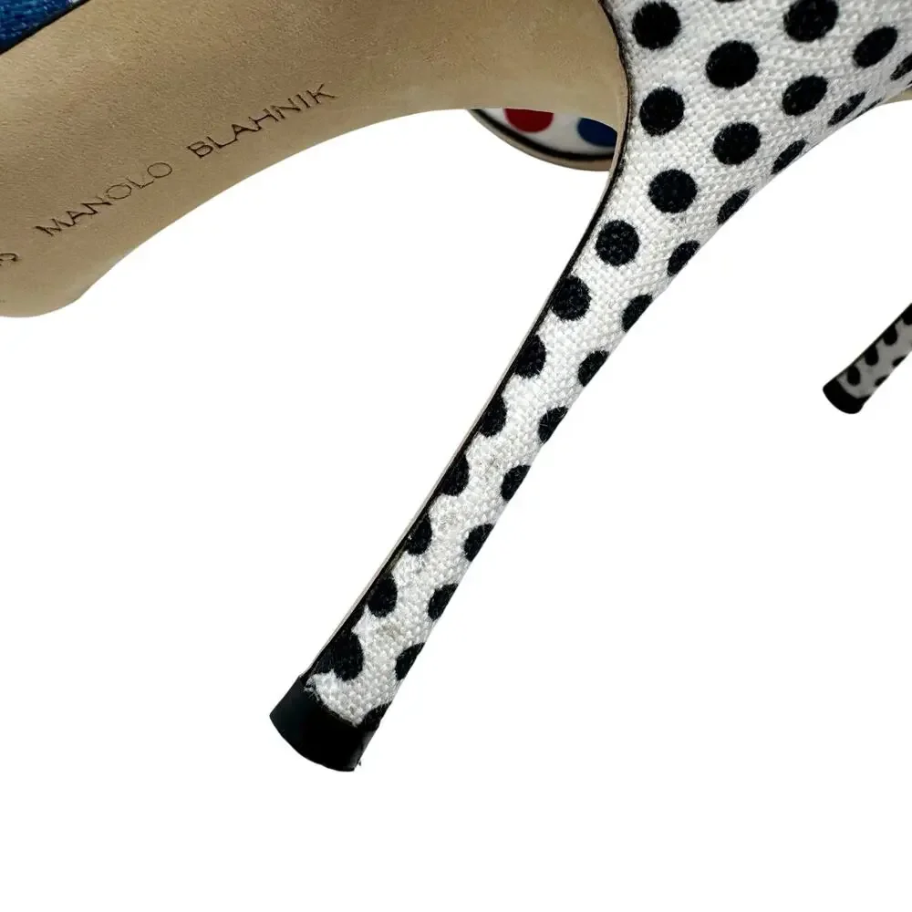 Manolo Blahnik Campari Polka Dot Linen Mary Jane Pumps 36 US 6 Heels Box 105mm